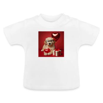 Chiot Attendrissant avec Ballon -Saint-Valentin - T-shirt bio col rond Bébé - blanc - Devant