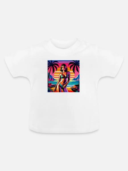 beach palm girl - Baby Bio-T-Shirt mit Rundhals - Weiß