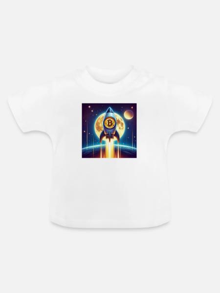 Bitcoin moon rocket - Baby Bio-T-Shirt mit Rundhals - Weiß