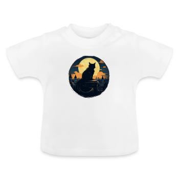 Night cat - Baby Organic T-Shirt with Round Neck - white - Front