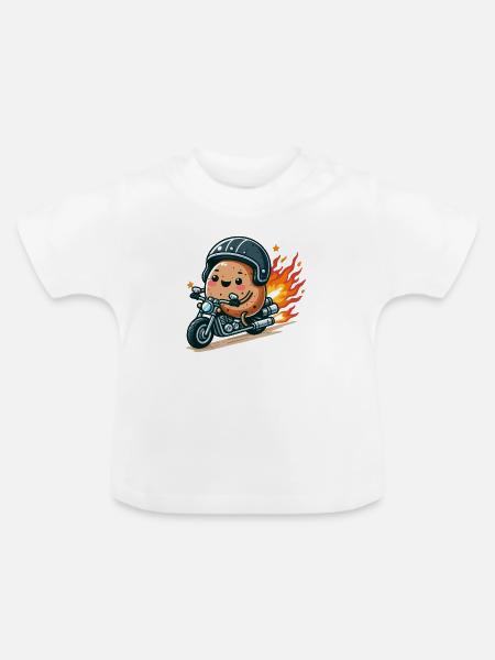 Biker-Kartoffel - Baby Bio-T-Shirt mit Rundhals - Weiß
