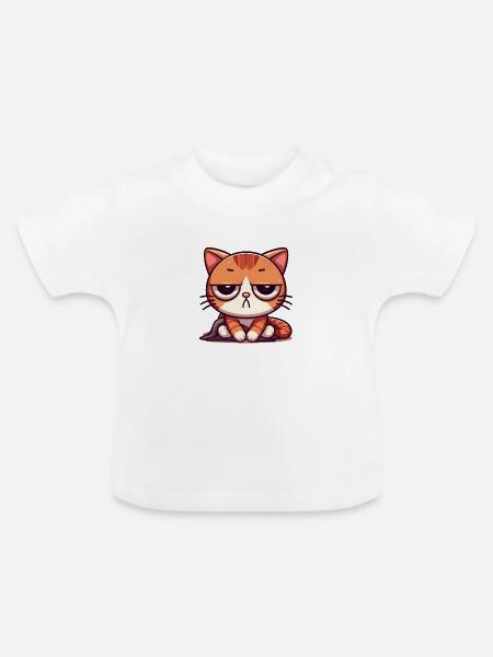 Süße Gelangweilte Katze - Baby Bio-T-Shirt mit Rundhals - Weiß