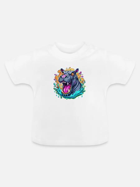 hippo - Baby Bio-T-Shirt mit Rundhals - Weiß
