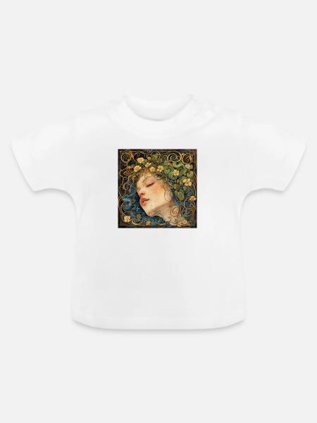 Mädchen mit Blumenkranz - Baby Bio-T-Shirt mit Rundhals - Weiß