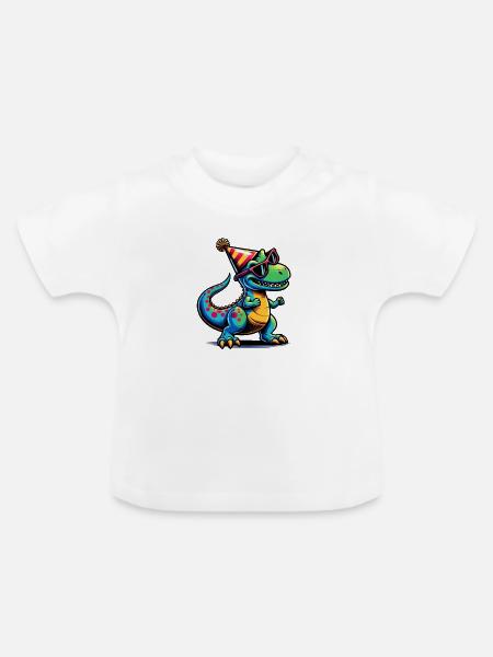 Party Dino - Baby Bio-T-Shirt mit Rundhals - Weiß