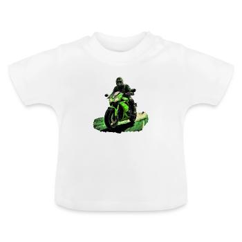Motard sur une superbike green - T-shirt bio col rond Bébé - blanc - Devant