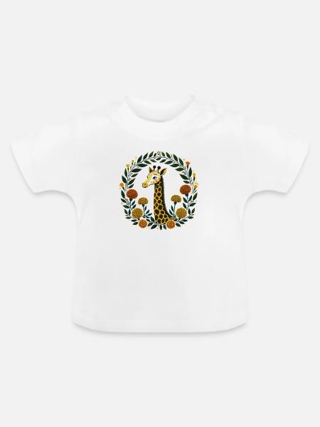 Ringelblumen-Giraffe - Baby Bio-T-Shirt mit Rundhals - Weiß