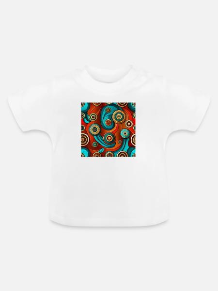 Modernes Ajrakh Nahtloses Muster - Baby Bio-T-Shirt mit Rundhals - Weiß