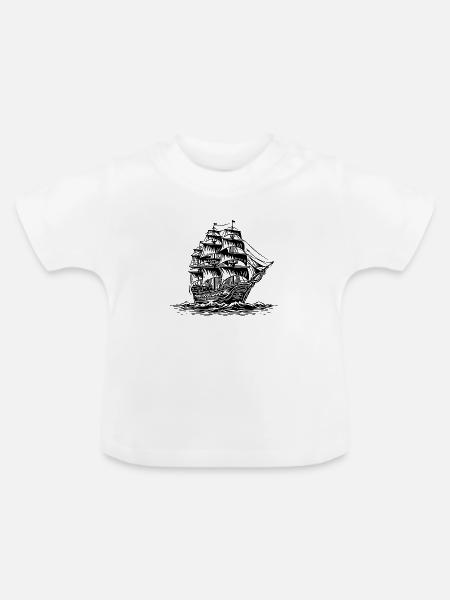 Piratenschiff - Baby Bio-T-Shirt mit Rundhals - Weiß