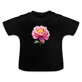 Pfingstrose Päonie - Baby Bio-T-Shirt mit Rundhals - Schwarz - Vorne