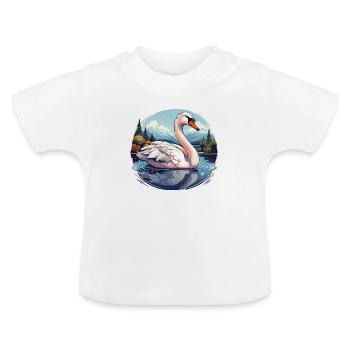 Un cygne nageant sur un lac - T-shirt bio col rond Bébé - blanc - Devant
