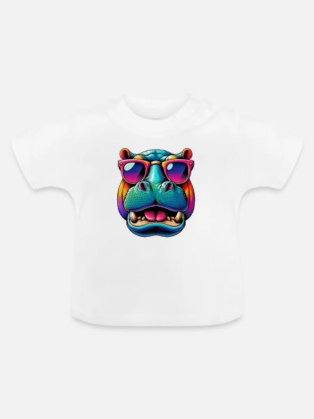 Nilpferd mit Sonnenbrille - Baby Bio-T-Shirt mit Rundhals - Weiß