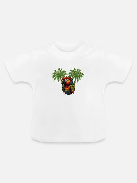 papagei paradise palmen - Baby Bio-T-Shirt mit Rundhals - Weiß