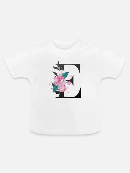 Eleganter Buchstabe 'E' mit Blumen - Baby Bio-T-Shirt mit Rundhals - Weiß