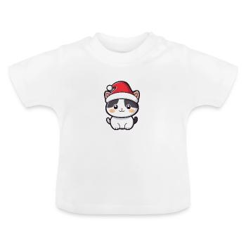 Katze mit Weihnachtshut - Süße Katze in Weihnachts - Baby Bio-T-Shirt mit Rundhals - Weiß - Vorne