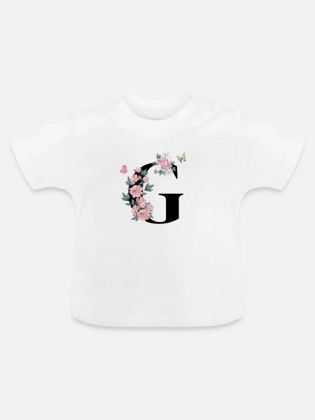 Buchstabe g rosa Blumen - Baby Bio-T-Shirt mit Rundhals - Weiß