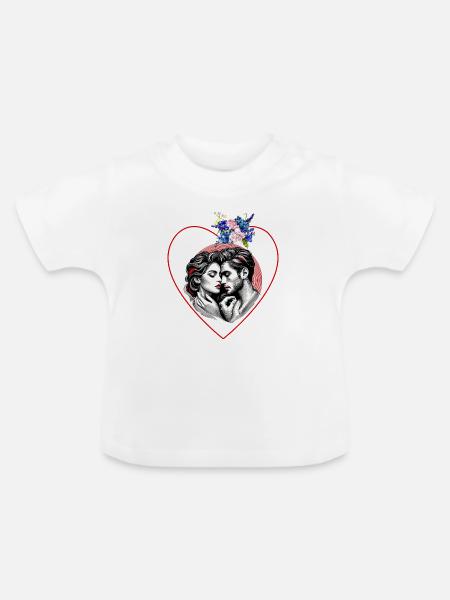Herzduo im Blütenrahmen - Baby Bio-T-Shirt mit Rundhals - Weiß