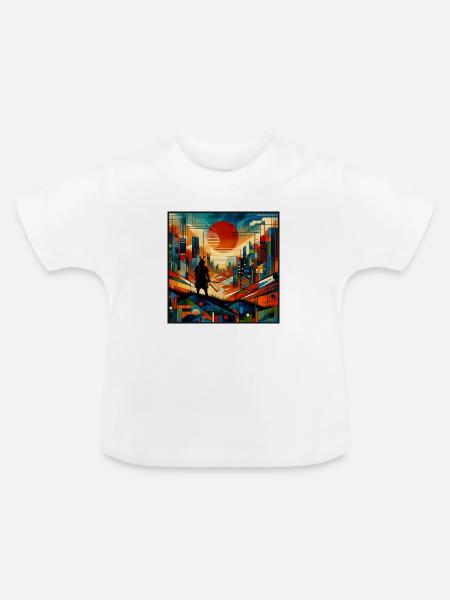 Samurai vor roter Sonne - Baby Bio-T-Shirt mit Rundhals - Weiß
