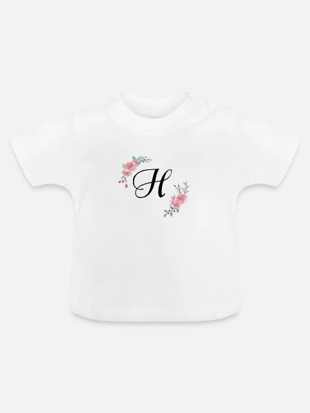 Rosa Blumenbuchstabe h - Baby Bio-T-Shirt mit Rundhals - Weiß