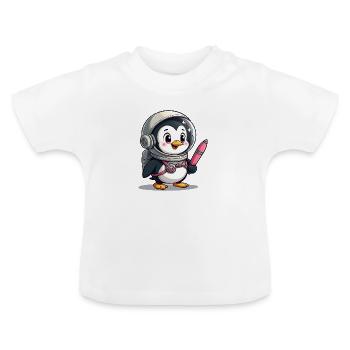 Galactic Waddle: Penguin Astronaut - Baby Organic T-Shirt with Round Neck - white - Front