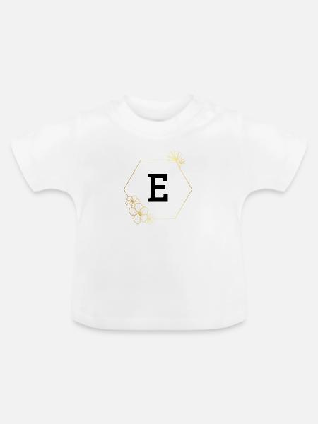 Buchstabe e Goldener Blumenrahmen - Baby Bio-T-Shirt mit Rundhals - Weiß