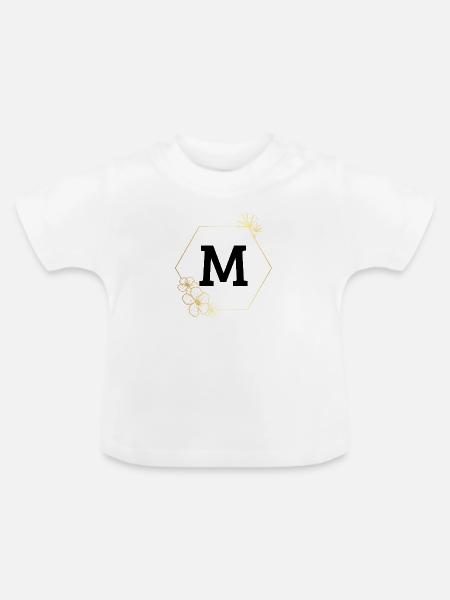 Buchstabe m Goldener Blumenrahmen - Baby Bio-T-Shirt mit Rundhals - Weiß