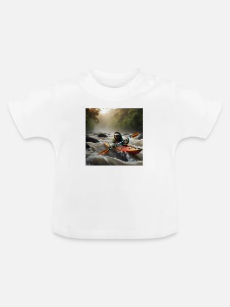 Faultier Wanderer Kajak - Baby Bio-T-Shirt mit Rundhals - Weiß