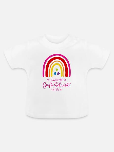 Große Schwester 2026 Regenbogen - Baby Bio-T-Shirt mit Rundhals - Weiß