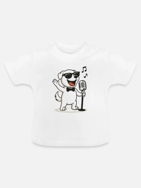 Cooler Karaoke-Hund - Baby Bio-T-Shirt mit Rundhals - Weiß
