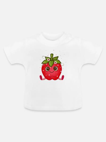 Süße Erdbeerfigur mit Kulleraugen - Baby Bio-T-Shirt mit Rundhals - Weiß