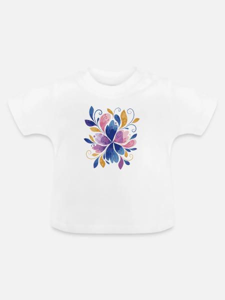 Elegantes Schmetterlings-Blumendesign - Baby Bio-T-Shirt mit Rundhals - Weiß