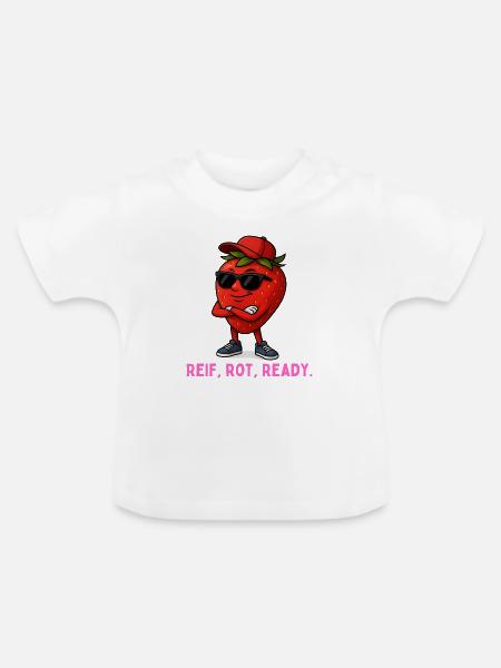 Reif Rot Ready Erdbeere-Maskottchen - Baby Bio-T-Shirt mit Rundhals - Weiß