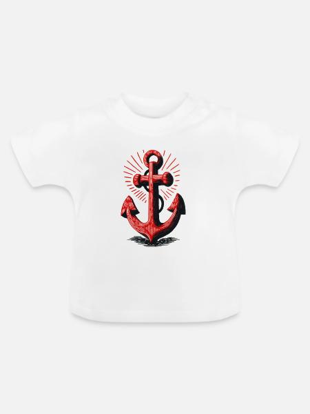 Rotes Anker Sonnenstrahl Muster - Baby Bio-T-Shirt mit Rundhals - Weiß