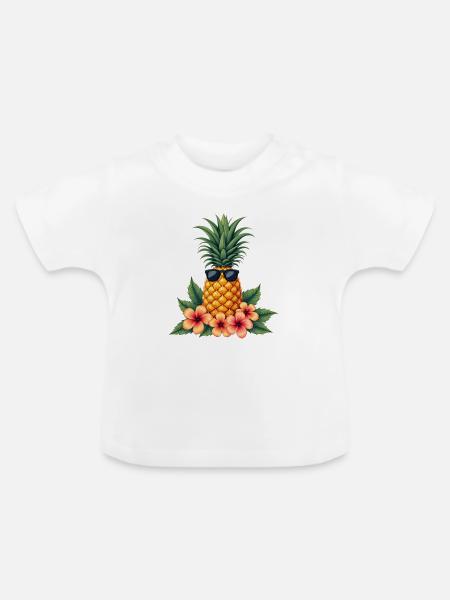 Ananas - Baby Bio-T-Shirt mit Rundhals - Weiß