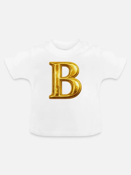 Goldenes B-Monogramm - Baby Bio-T-Shirt mit Rundhals - Weiß