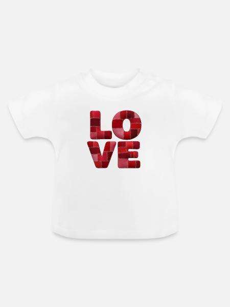 Patchwork Love Schriftzug - Baby Bio-T-Shirt mit Rundhals - Weiß