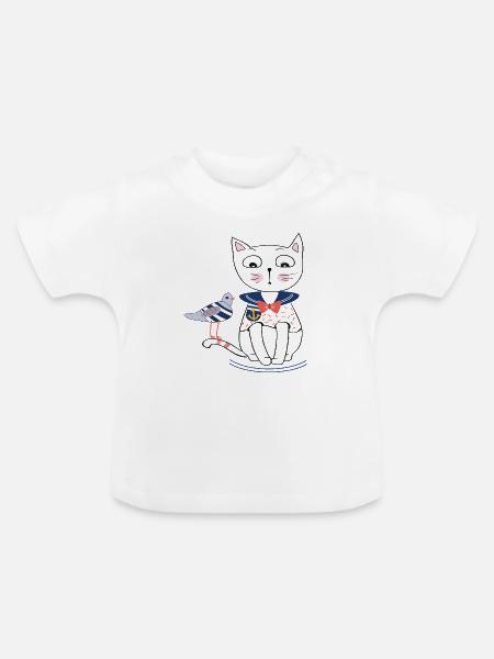 Katze und Möwe - Baby Bio-T-Shirt mit Rundhals - Weiß