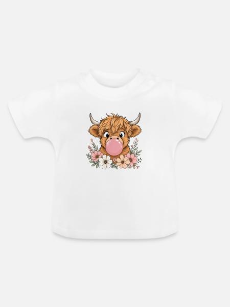 Süße Highland Kuh mit Kaugummi - Baby Bio-T-Shirt mit Rundhals - Weiß