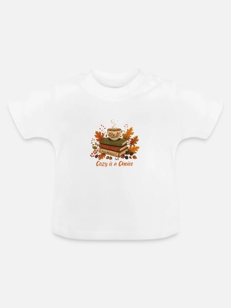 Bücherstapel  Tasse Herbst Design - Baby Bio-T-Shirt mit Rundhals - Weiß