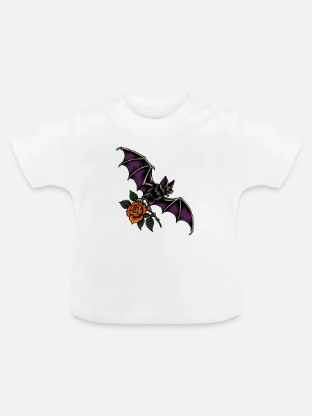 Fledermaus mit Rose – Tattoo - Baby Bio-T-Shirt mit Rundhals - Weiß