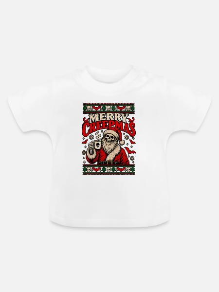 Merry Creepmas Skull Santa Tee - Baby Bio-T-Shirt mit Rundhals - Weiß