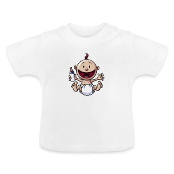 The baby laughs. - Baby Organic T-Shirt with Round Neck - white - Front