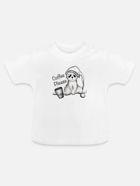 Kaffee faules Tier - Baby Bio-T-Shirt mit Rundhals - Weiß