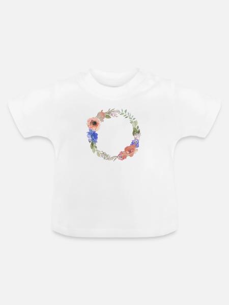 Sommer Blumen Kranz Modern personalisierbar - Baby Bio-T-Shirt mit Rundhals - Weiß