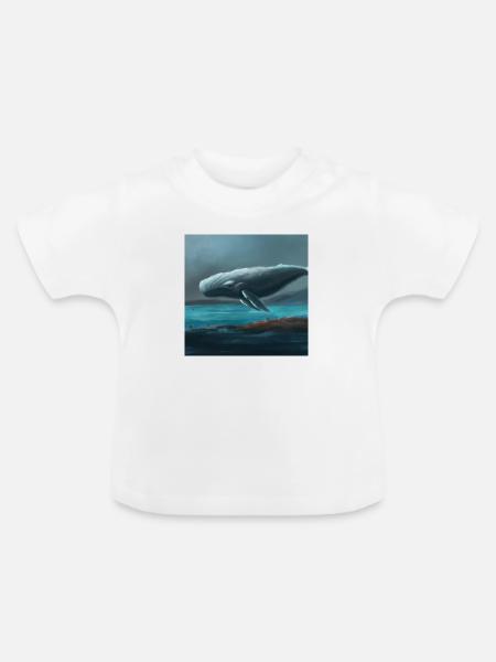 Wal schwebt am Himmel - Baby Bio-T-Shirt mit Rundhals - Weiß