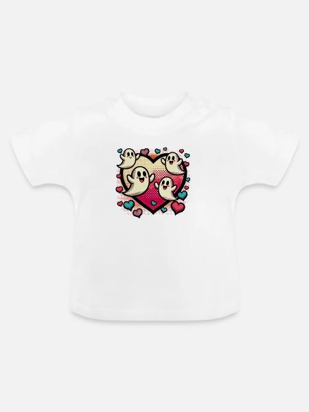 Retro Ghost Heart T-Shirt - Baby Bio-T-Shirt mit Rundhals - Weiß