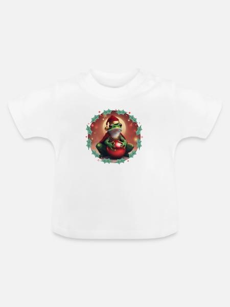 Frosch mit Weihnachtskugel 2 - Baby Bio-T-Shirt mit Rundhals - Weiß