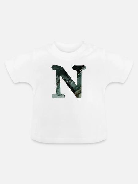 Grün marmorierter Buchstabe n - Baby Bio-T-Shirt mit Rundhals - Weiß
