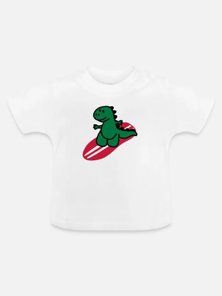 Surfing Dinosaurier - Baby Bio-T-Shirt mit Rundhals - Weiß