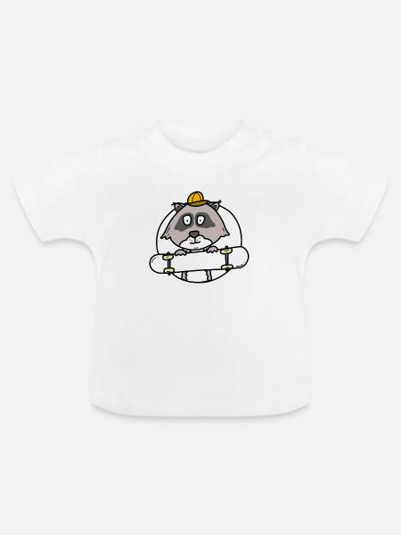 Waschbär mit Skateboard - Baby Bio-T-Shirt mit Rundhals - Weiß